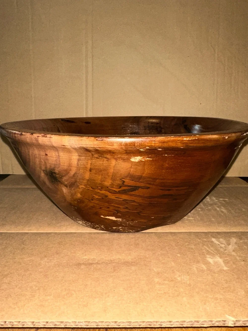 Hand-Finished Brown Wooden Serving Bowl - Classic Dining Accent signed